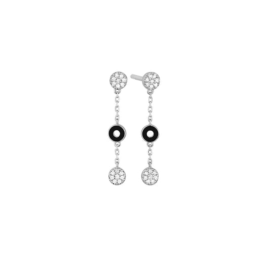 Diamond & Black Enamel Circle Drop Earrings