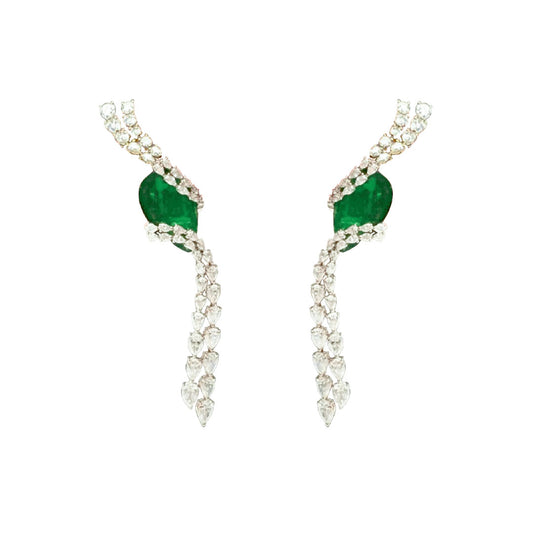 Cascading Diamond and Emerald Earrings