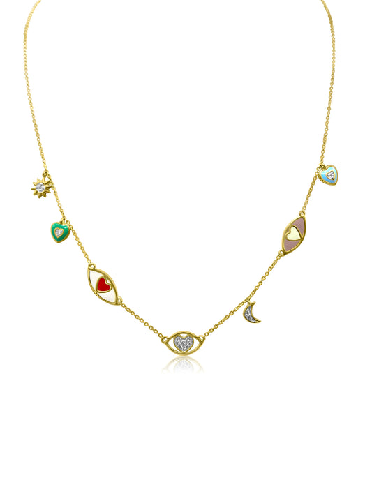 Gold and Diamond Charm Necklace