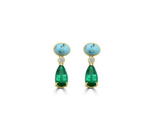Turquoise and Zambian Emerald Drop Earrings