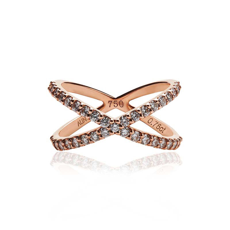 Diamond Crossover Ring in Rose Gold