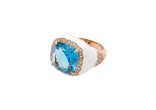 Blue Topaz White Enamel Ring