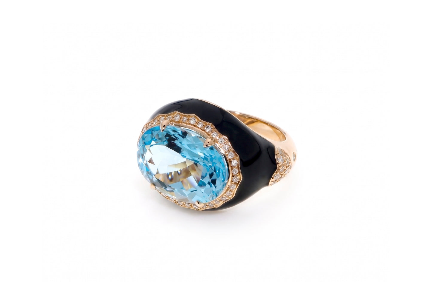 Blue Topaz Black Enamel Ring