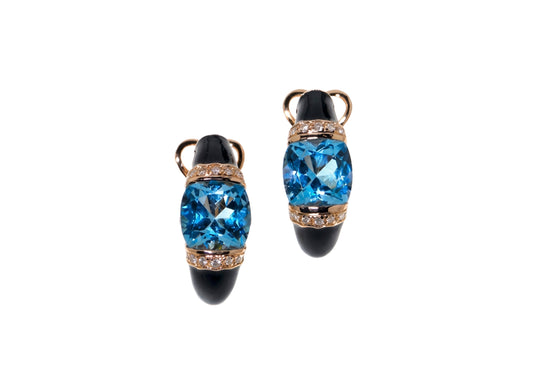 Blue Topaz Black Enamel Earrings