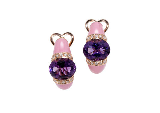 Amethyst Pink Enamel Earrings