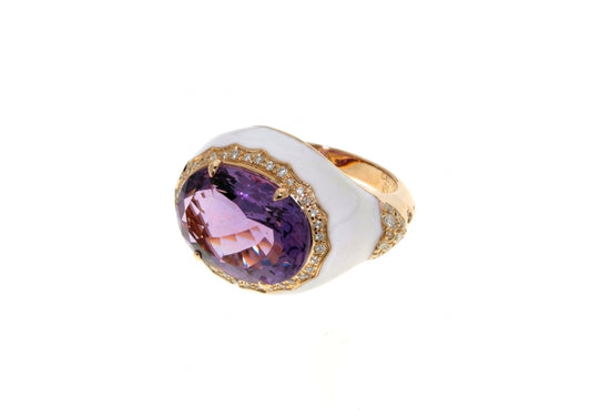 Amethyst White Enamel Ring