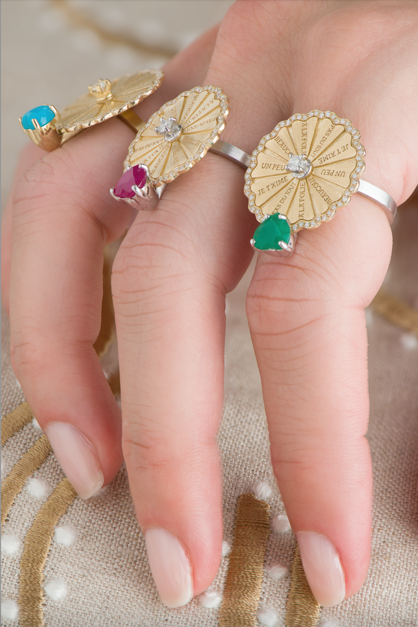 Spinning Marguerite Ring with Arizona Turquoise Heart