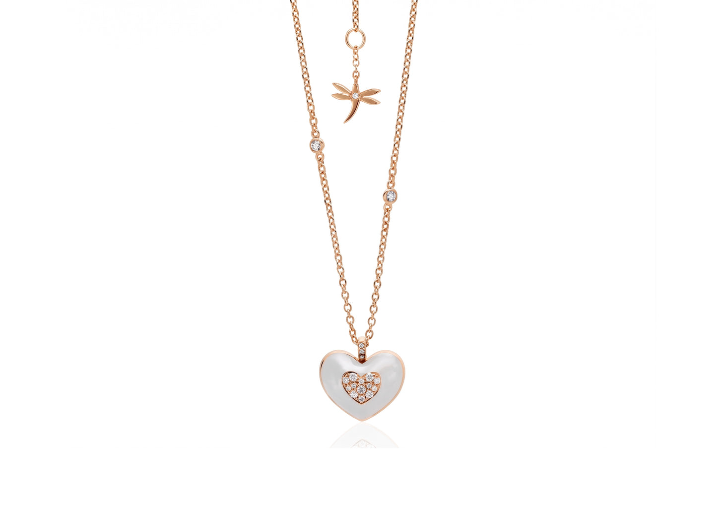 White Enamel Heart Diamond Pendant