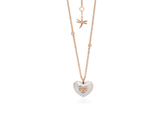 White Enamel Heart Diamond Pendant