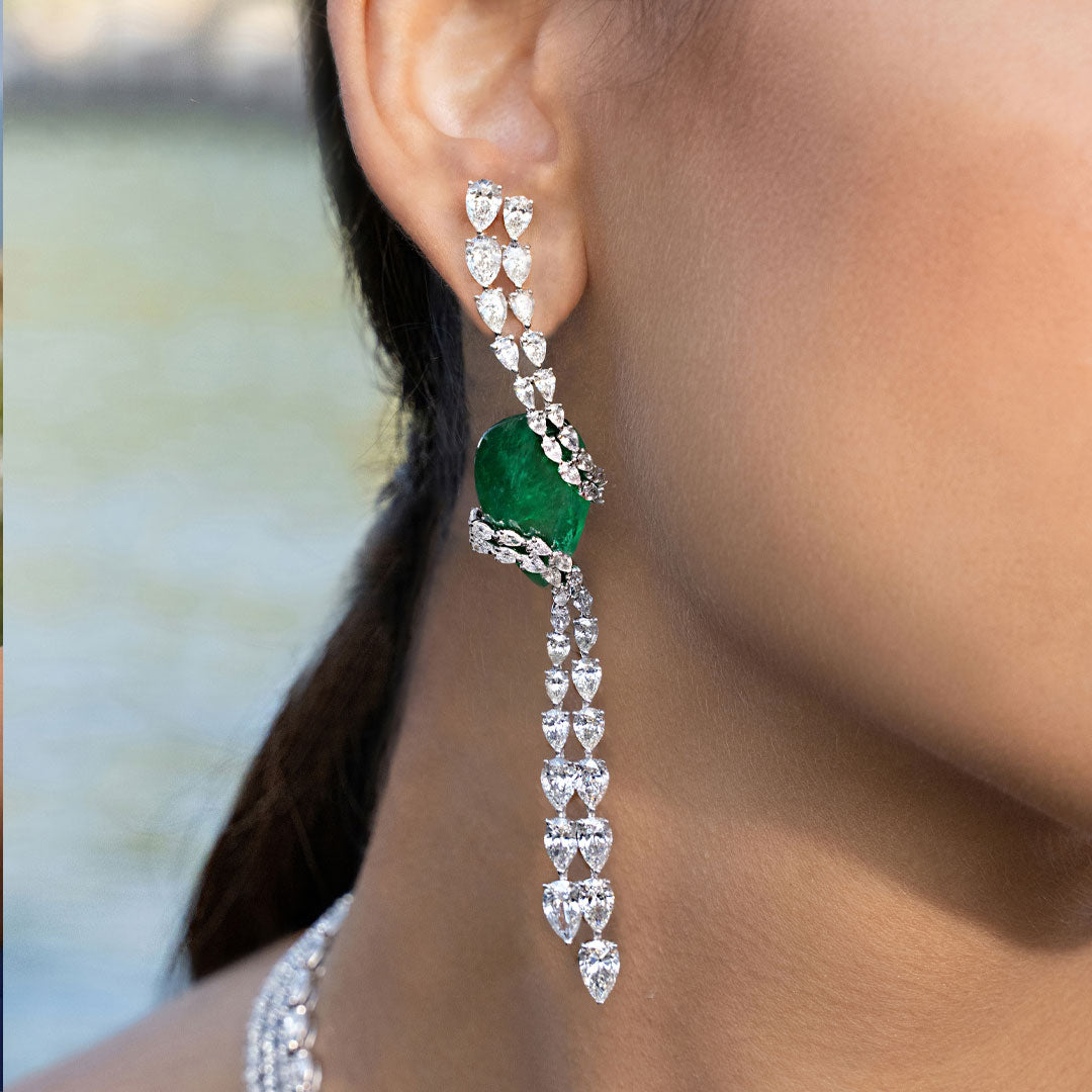 Cascading Diamond and Emerald Earrings