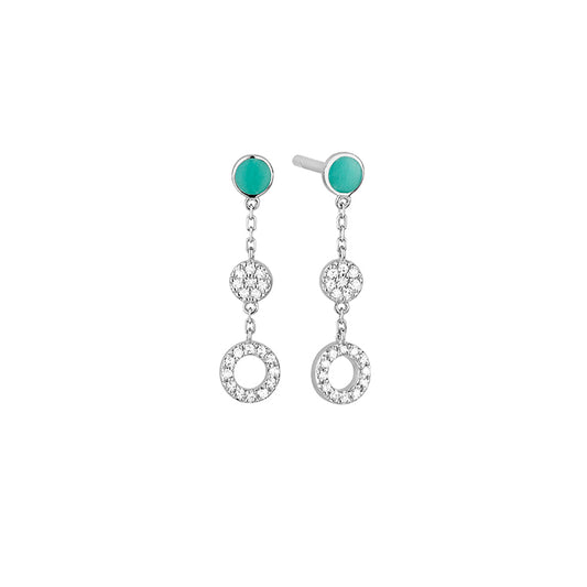 Diamond & Turquoise Enamel Circle Drop Earrings