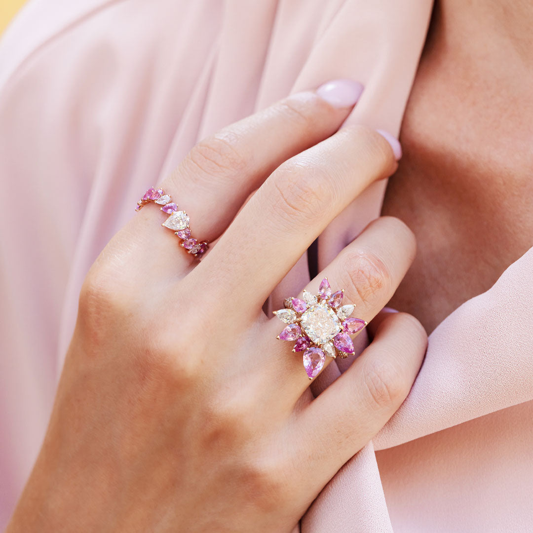 Rising Sun Pink Sapphire and Diamond Ring