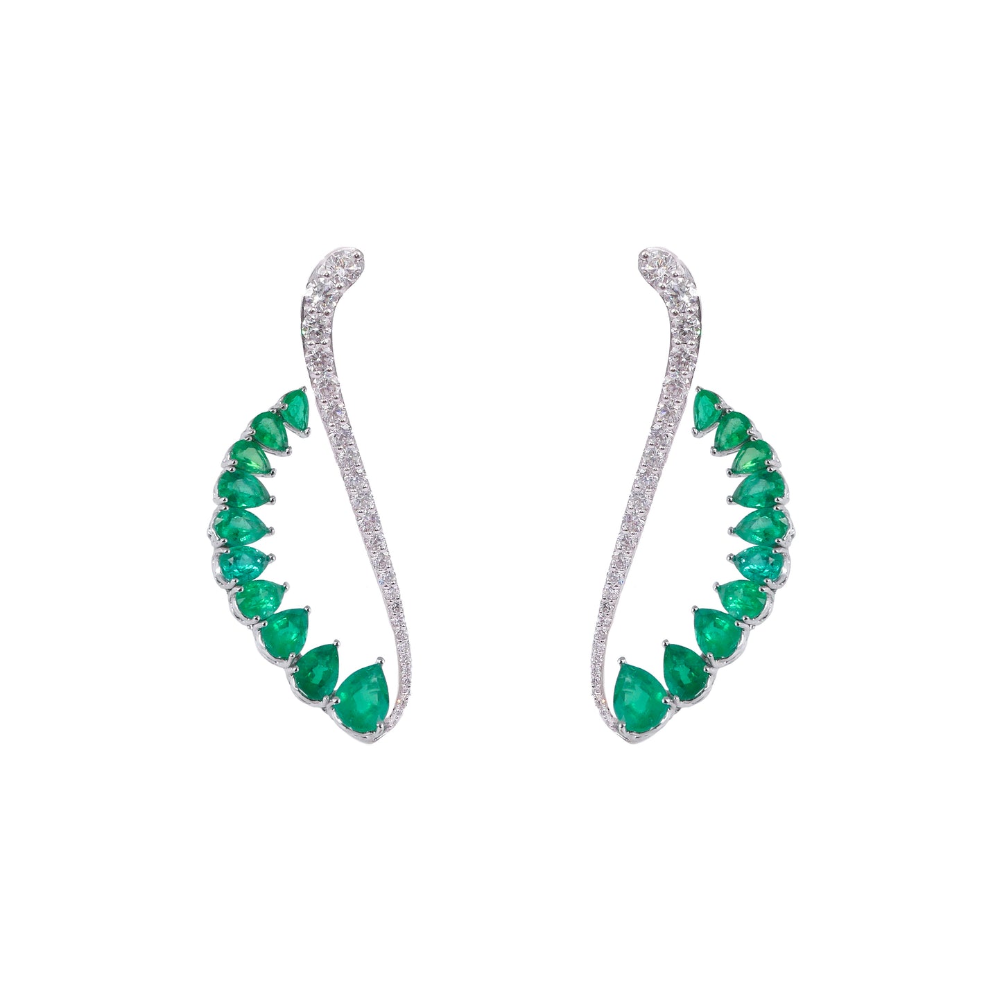 Curved Emerald and Diamond Earrings