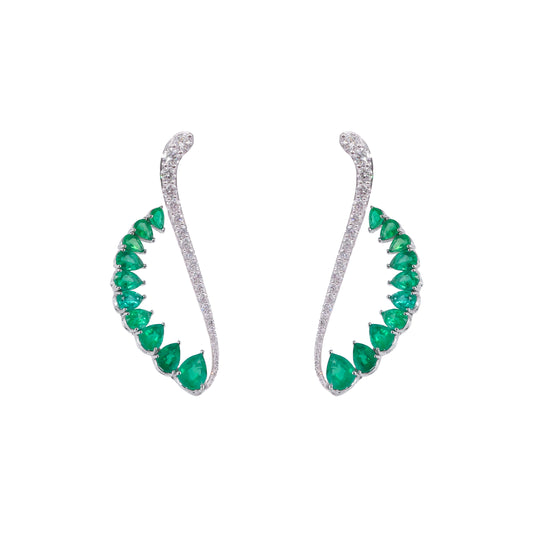 Curved Emerald and Diamond Earrings