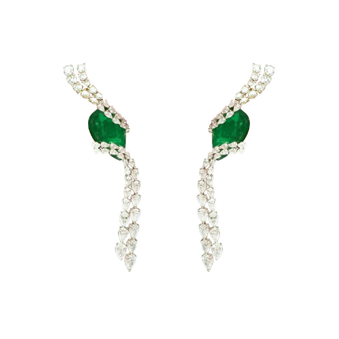 Cascading Diamond and Emerald Earrings