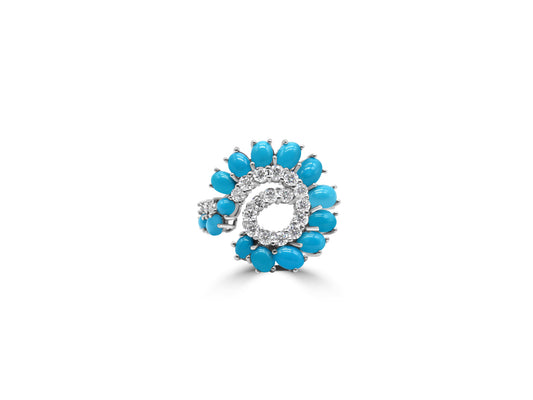 Turquoise and Diamond Spiral Ring