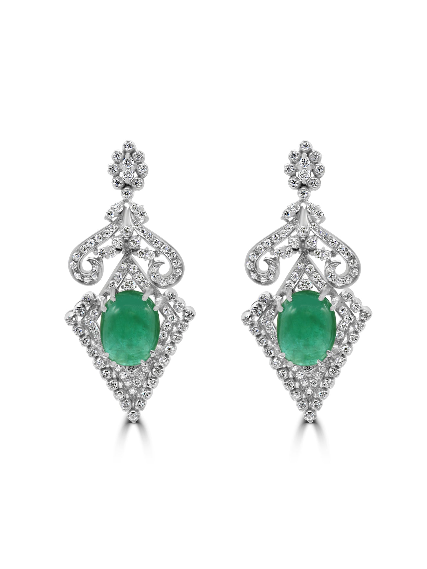 Cabochon Emerald and Diamond Drop Earrings