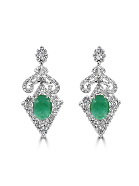 Cabochon Emerald and Diamond Drop Earrings