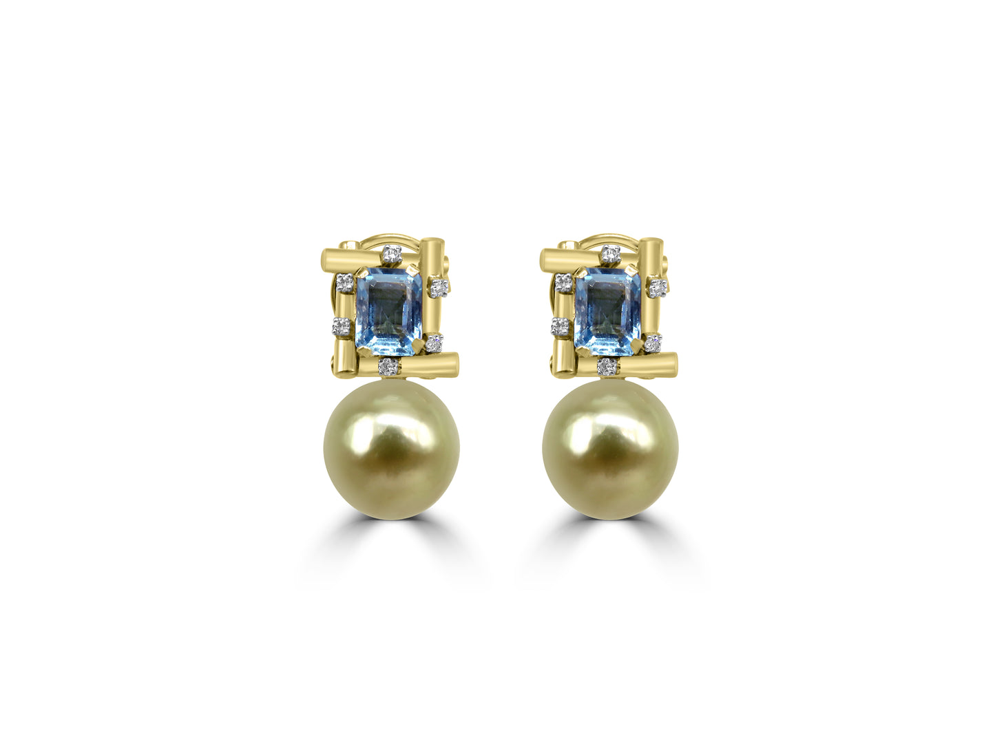 South Sea Golden Pearl and Aquamarine Earrings