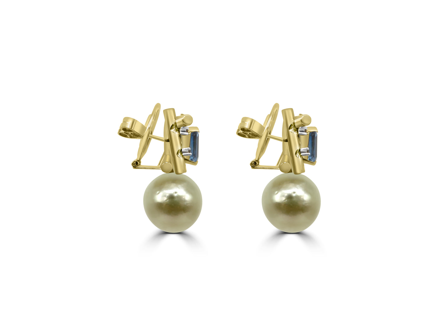 South Sea Golden Pearl and Aquamarine Earrings