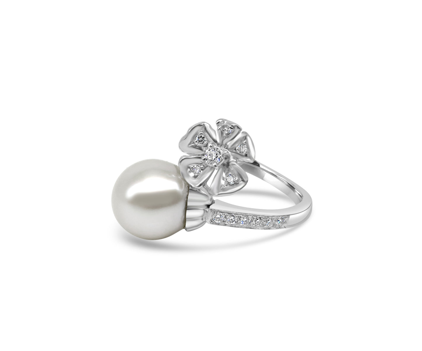 Pearl and Diamond Flower Ring