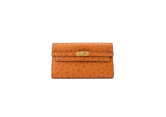 Hermès Kelly Gold Ostrich Wallet