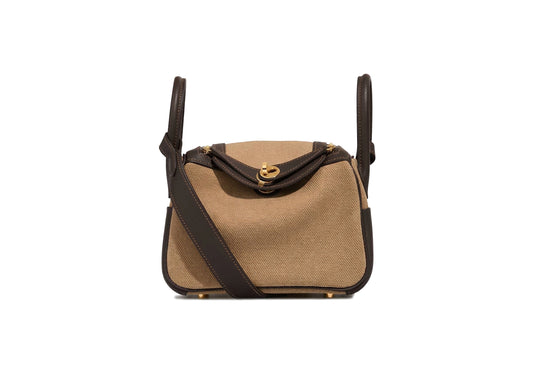 Hermès Mini Lindy Toile Mousse Bai Brun Bag