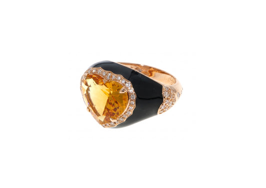 Citrine Heart Black Enamel Ring