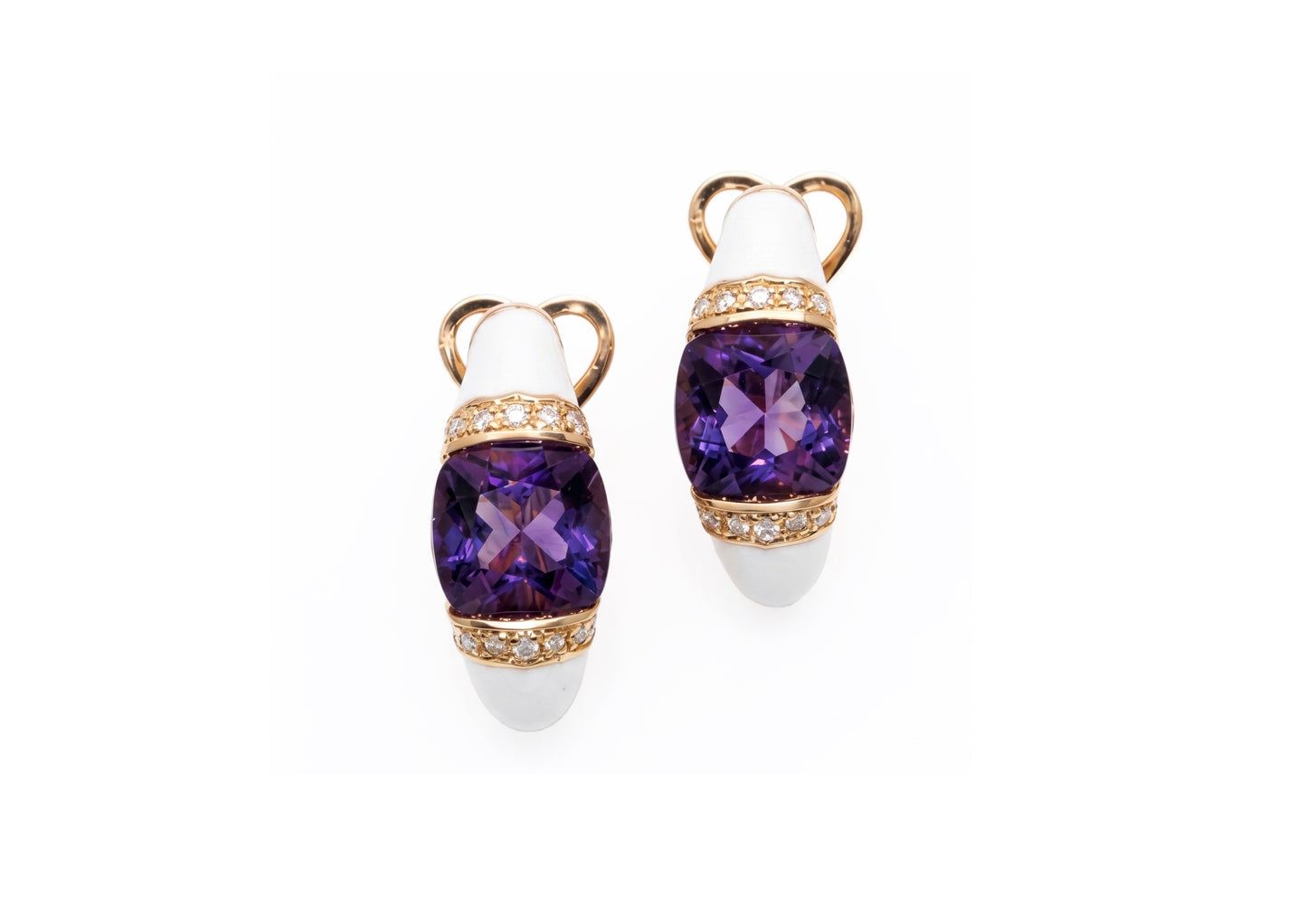 Amethyst White Enamel Earrings