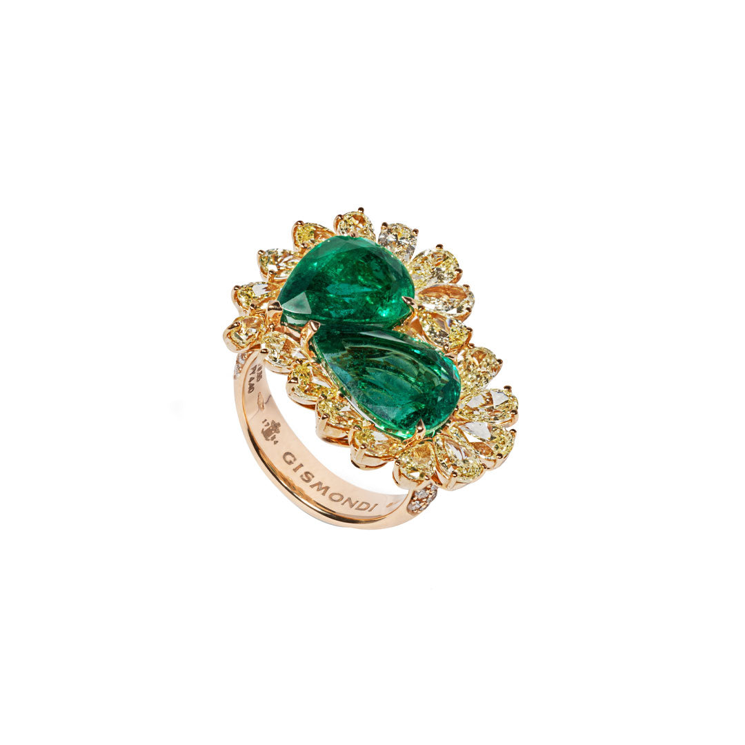 Emerald and Yellow Diamond Ring