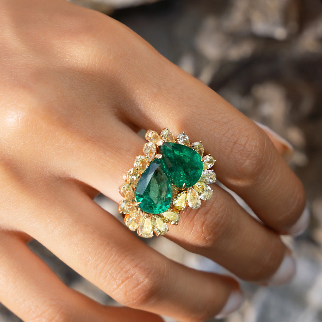 Emerald and Yellow Diamond Ring