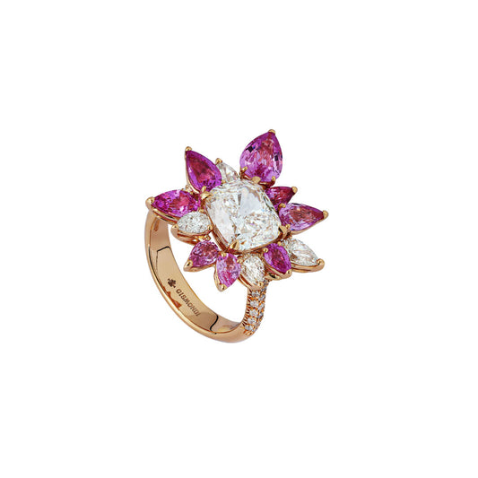 Rising Sun Pink Sapphire and Diamond Ring