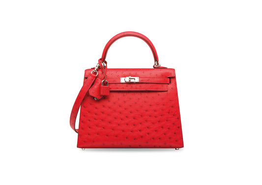 Hermès Kelly 25 Rouge Vif Ostric Bag