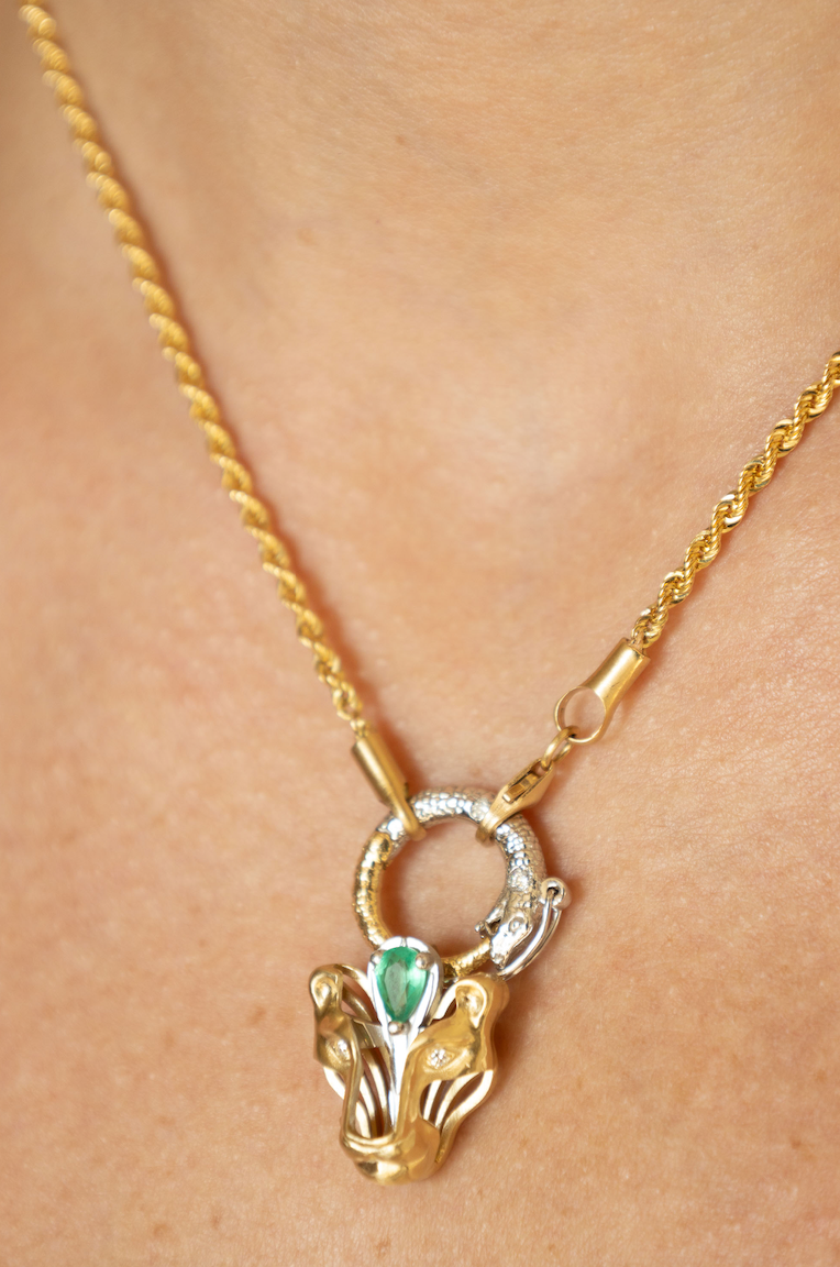 Diamond and Emerald Leo Pendant