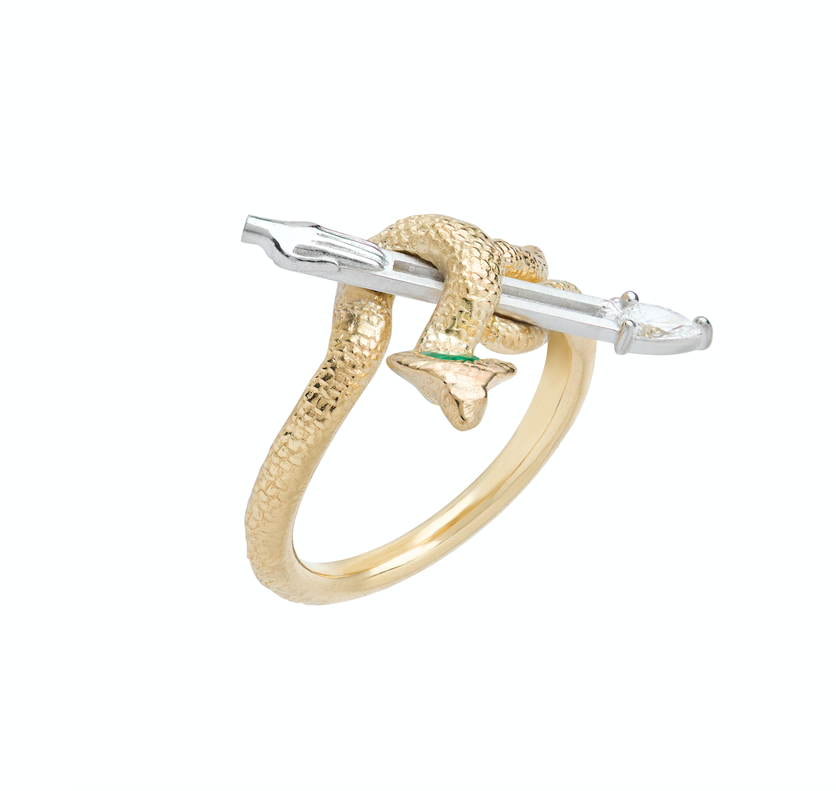 Emerald and Diamond Sagittarius Ring