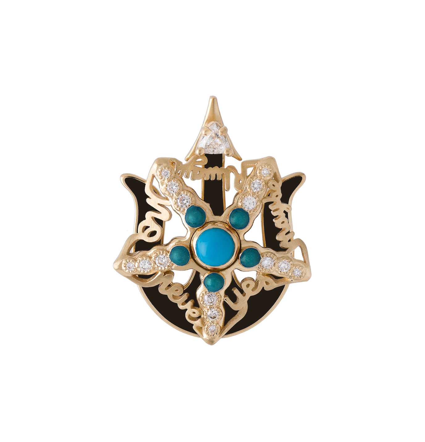 Spinning Black Enamel, Turquoise & Diamond Starfish Pendant